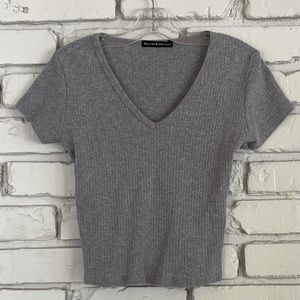 brandy melville grey v-neck cropped shirt
